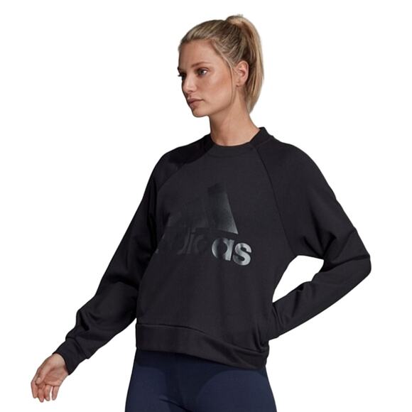 Adidas Sweatshirt Women's Sz L Black  Gray Gunmetal Letters Crewneck Zip Back - Picture 6 of 14